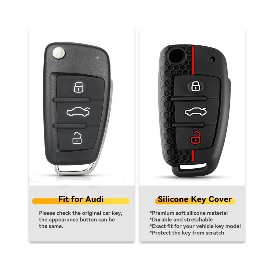 Audi Black Silicone Remote Key Cover with Red Accents - SAF Motors