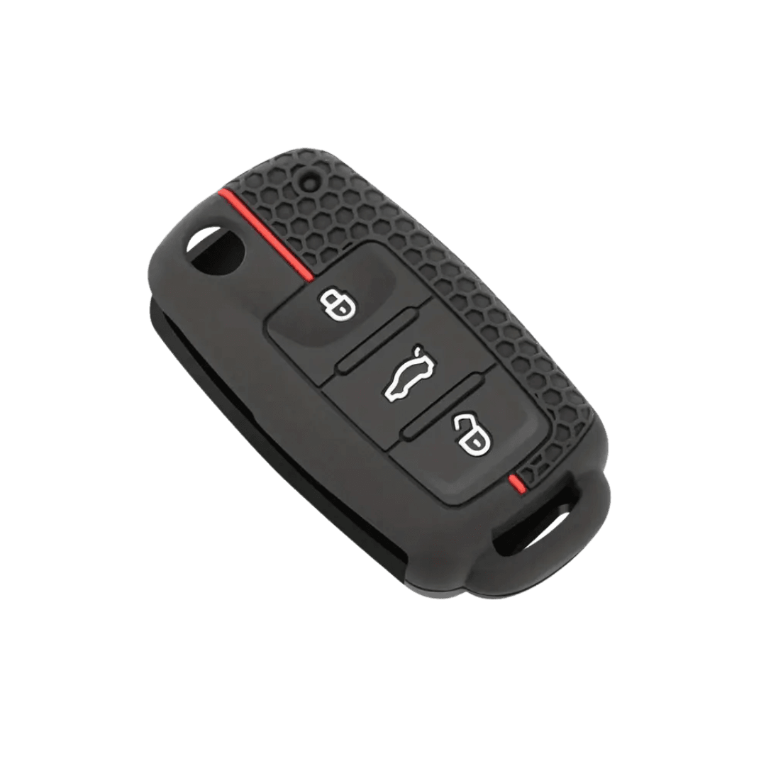 VW Black Silicone Remote Key Cover with Red Accents - SAF Motors