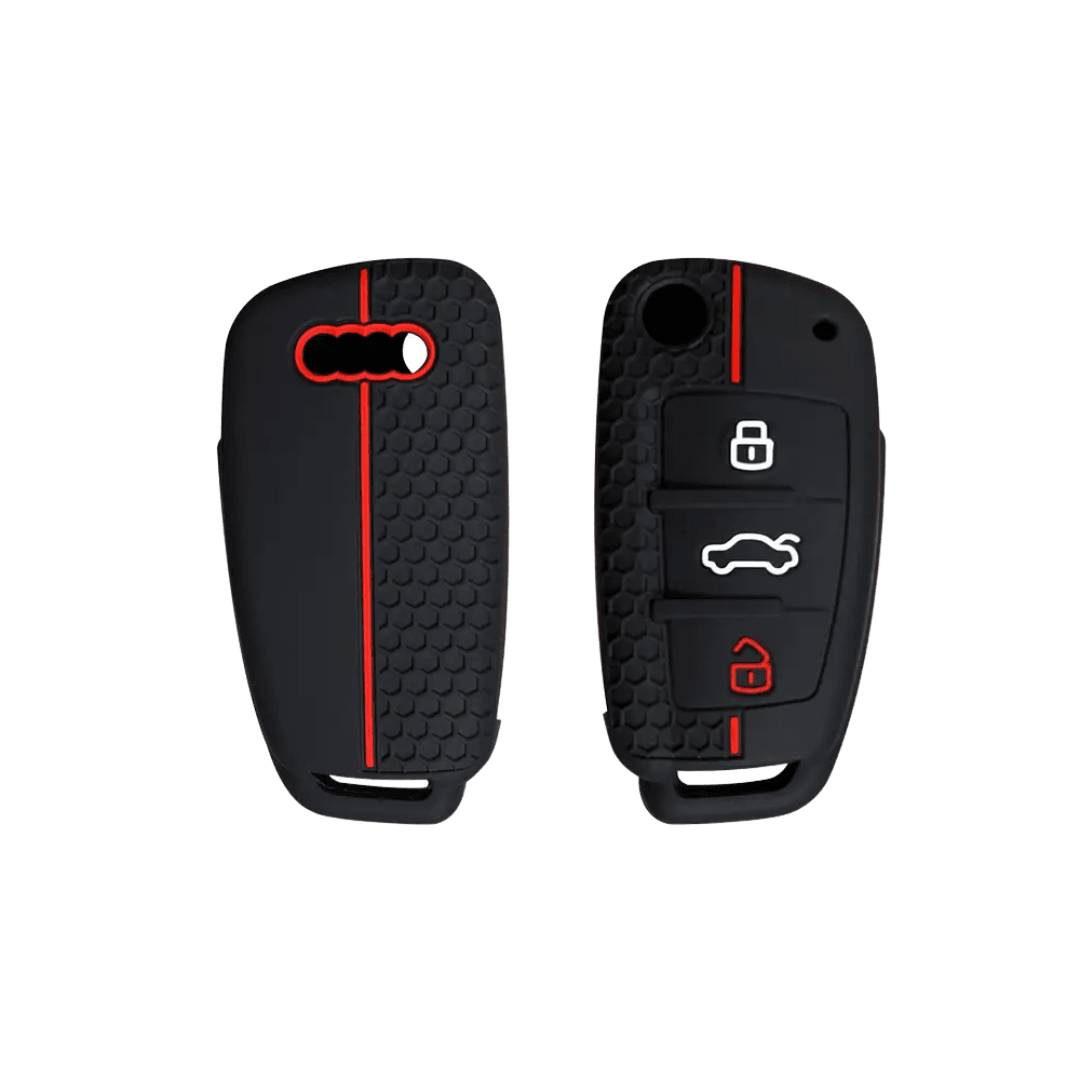 Audi Black Silicone Remote Key Cover with Red Accents - SAF Motors