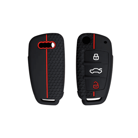 Audi Black Silicone Remote Key Cover with Red Accents - SAF Motors