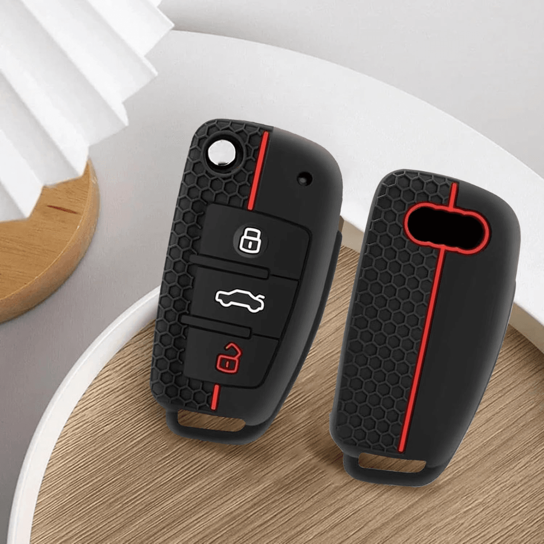 Audi Black Silicone Remote Key Cover with Red Accents - SAF Motors