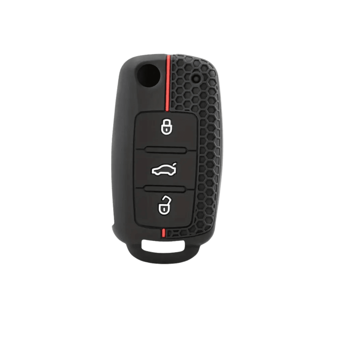 VW Black Silicone Remote Key Cover with Red Accents - SAF Motors