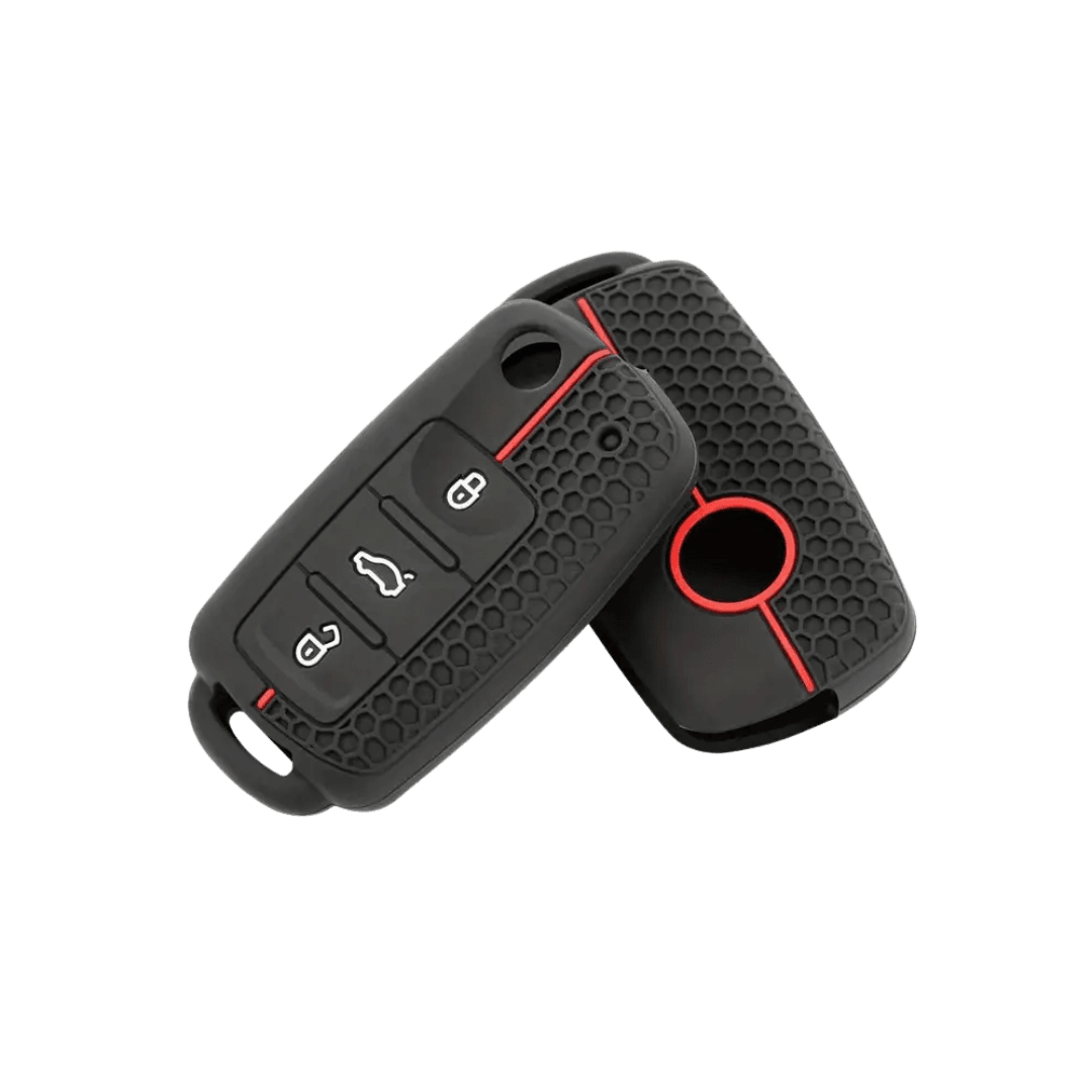 VW Black Silicone Remote Key Cover with Red Accents - SAF Motors