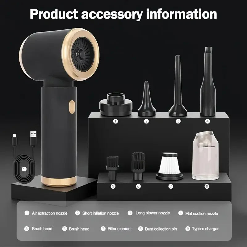 Wireless Car Vacuum Cleaner, Blow And Suck Dual-Purpose + Case - SAF Motors